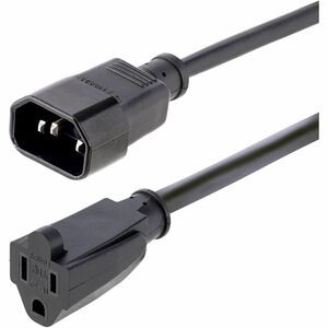 StarTech.com 1ft (0.3m) Power Extension Cord, IEC C14 to NEMA 5-15R, 10A 125V, 18AWG, Black, Outlet Extension Cable for Power Supplies - AC power extension cord 1ft (0.3m) 18AWG power supply extension cable IEC 60320 C14 to NEMA 5-15R; 125V at 10A; U
