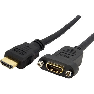 StarTech.com 3ft HDMI Female to Male Adapter, 4K High Speed Panel Mount HDMI Cable, HDMI Female to Male, HDMI Panel Mount Connector Cable - 3ft/91cm HDMI 1.4b cable; 4K (3840x2160p 30Hz)/Full HD 1080p/10.2 Gbps bandwidth/8Ch Audio - Molded connector;
