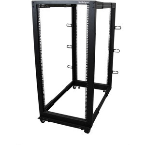 StarTech.com 4-Post 25U Mobile Open Frame Server Rack, 19in Network Rack with Casters, Rolling Rack for Computer/AV/Data/IT Equipment - 4-Post 25U Mobile open frame server rack for Data/IT equipment - 22-40in (56-101cm) Mounting Depth; 4ft (1.2m) Hei