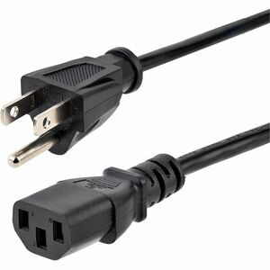 StarTech.com 20ft (6m) Computer Power Cord, NEMA 5-15P to C13, 10A 125V, 18AWG, Black Replacement AC PC Power Cord, TV/Monitor Power Cable - 20ft (6m) 18AWG flexible computer power cord w/ NEMA 5-15P and IEC 60320 C13 connectors; Rated for 125V 10A; 
