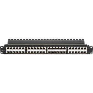 Black Box CAT6 Patch Panel - Feed-Through, High-Density, 1U, Shielded, 48-Port - 48 x RJ-45 - 48 Port(s) - 48 x RJ-45 - 48 x RJ-11 - 1U High - 19" Wide - Rack-mountable - TAA Compliant