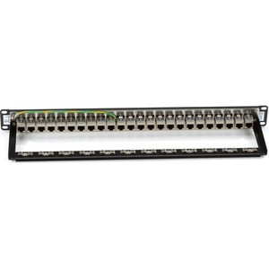Black Box CAT6 Patch Panel - Feed-Through, 1U, Shielded, 24-Port - 24 Port(s) - 24 x RJ-45 - 1U High - 19" Wide - Rack-mountable - TAA Compliant
