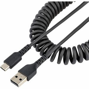 StarTech.com 20in (50cm) USB A to C Charging Cable, Coiled Heavy Duty USB 2.0 A to Type-C, Durable Fast Charge & Sync USB-C Cable, Black - 20in (50cm) Coiled USB A to USB C charging cable with aramid fiber for increased tensile strength - Durable Hig