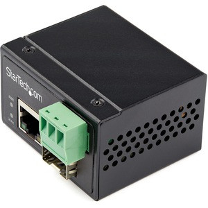 StarTech.com Industrial Fiber to Ethernet Media Converter - 100Mbps SFP to RJ45/CAT6 SM/MM - Fiber to Copper Network - IP-30 12V Input - Fiber to Ethernet Media Converter extends networks & converts optical fiber to RJ45 Copper/CAT6 - Industrial Hard