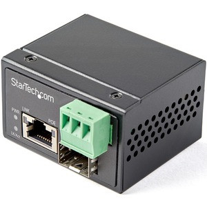StarTech.com PoE+ Industrial Fiber to Ethernet Media Converter 30W - SFP to RJ45 - SM/MM Fiber to Gigabit Copper Mini Size IP-30 - Fiber to Ethernet media converter extends networks & converts fiber to copper - PSE source for 30W power to IEEE 802.3a