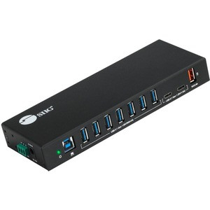 SIIG 10 Port Industrial USB 3.1 Gen 1 Hub with Dual USB-C & 65W Charging - 5Gbps Data Transfer Rates - 7x USB-A 5Gbps 5V/900mA - 2x USB-C 5Gbps 5V/1.5A - 1x USB-A Fast Charging up to 5V/2.4A - 3-pin Terminal Block for 5V to 19V power input or DC powe