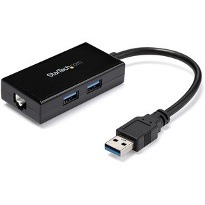 StarTech.com USB 3.0 to Gigabit Network Adapter with Built-In 2-Port USB Hub - Native Driver Support (Windows, Mac and Chrome OS) - Add Gigabit Ethernet connectivity and two USB 3.0 ports to your laptop or tablet through a single USB port - USB Ether