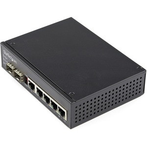 StarTech.com Industrial 6 Port Gigabit Ethernet Switch 4 PoE RJ45 +2 SFP Slots 30W PoE+ 48VDC 10/100/1000 Mbps -40C to 75C w/DIN Connector - Industrial 6 Port Gigabit Ethernet Switch - Up to 30W per 4 PoE ports - 75C to -40C hardened 5 RJ-45 ports (4
