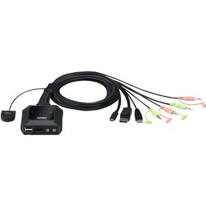 ATEN 2-Port USB-C DisplayPort Hybrid Cable KVM Switch CS52DP - 2 Computer(s) - 1 Local User(s) - 4096 x 2160 - 5 x USB - Rack-mountable - 2 x DisplayPort