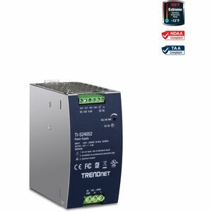 TRENDnet 240W, 52V DC, 4.61A AC to DC DIN-Rail Power Supply, TI-S24052, Industrial Power Supply with Built-In Power Factor Controller Function, Silver - DIN Rail - 52 V DC @ 4.61 A Output - 240 W - 1 Fan(s) - 94% Efficiency
