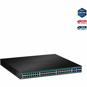 TRENDnet 52-Port Web Smart PoE+ Switch; 48 x Gigabit PoE+ Ports; 4 x Shared Gigabit Ports (RJ-45 or SFP); VLAN; QoS; LACP; IPv6 Support; 740W PoE Power Budget; Lifetime Protection; TPE-5048WS - 52-Port Gigabit Web Smart PoE+ Switch (740W)