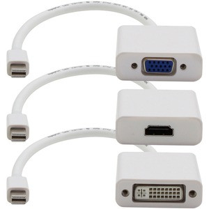 3PK Mini-DisplayPort 1.1 Male to DVI, HDMI, VGA Female White Adapters Which Comes in a Bundle For Resolution Up to 1920x1200 (WUXGA) - 100% compatible and guaranteed to work