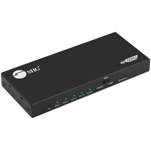 SIIG 4 Port HDMI 2.0 4K 60Hz HDR Splitter with EDID and Downscaling Feature - HDR- HDCP 2.2- HDMI 4K Splitter with EDID and Downscaling- 4-Port 4K HDMI Splitter 1 in 4 out Auto Video Scaling- 7.1-ch Audio- HDMI Splitter Metal Housing- Power LED Indic