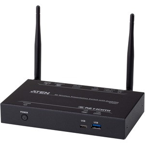 ATEN VP2021 4K Wireless Presentation Switch with Quad View - 3840 × 2160 - 4K, Full HD - 2160p4 x 2 - Speaker, Computer, Notebook, Whiteboard, Display, Projector - 1 x HDMI Out - 1 x VGA Out