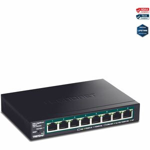 TRENDnet 8-Port Gigabit EdgeSmart PoE+ Switch, 8 x Gigabit PoE+ Ports, 64W PoE Power Budget, Managed PoE+ Switch, Wall Mountable, Desktop Ethernet Switch, Lifetime Protection, Black, TPE-TG82ES - 8-Port Gigabit EdgeSmart PoE+ Switch (61W)