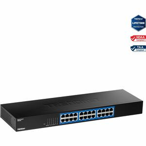 TRENDnet 24-Port Gigabit Switch, TEG-S25, 24 x Gigabit RJ-45 Ports, 48Gbps Switching Capacity, Fanless Design, Metal Enclosure, Internal Power Supply, Lifetime Protection, Black - 24 Ports - Gigabit Ethernet - 1000Base-X - 2 Layer Supported - Power S