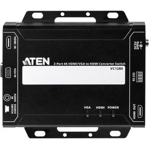ATEN VC1280 2-Port 4K HDMI/VGA to HDMI Converter Switch - Functions: Signal Conversion, Video Switcher - 3840 x 2160 - VGA - Audio Line In - 1 Pack - Rack-mountable