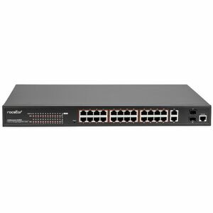 Rocstor SolidConnect SCM28 24-Port PoE+ Gigabit Managed Switch with 1 Gigabit RJ45 & 2 SFP Ports (Y10S011-B1) - 26 Ports - Manageable - Gigabit Ethernet - 10/100/1000Base-T, 1000Base-X - TAA Compliant - 2 Layer Supported - Modular - 2 SFP Slots - 370