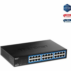 TRENDnet 24-Port Gigabit Switch, TEG-S25, 24 x Gigabit RJ-45 Ports, 48Gbps Switching Capacity, Fanless Design, Metal Enclosure, Internal Power Supply, Lifetime Protection, Black - 24 Ports - Gigabit Ethernet - 1000Base-T - 2 Layer Supported - Power S