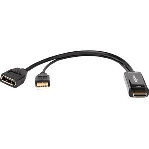 Rocstor HDMI to DisplayPort 4K@30Hz Adapter M/F - Black - 8.70" DisplayPort/HDMI/USB A/V Cable for Audio/Video Device, Camera, Computer, Blu-ray Player, Gaming Console, Projector, Monitor, Notebook, Workstation, DVD, Desktop PC - First End: 1 x 19-pi