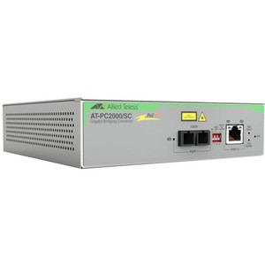 Allied Telesis PC2000/SC Transceiver/Media Converter - Network (RJ-45) - 1x PoE+ (RJ-45) Ports - 1 x SC Ports - Multi-mode - Gigabit Ethernet - 10/100/1000Base-T, 1000Base-SX - Power Supply - Standalone, Wall Mountable - TAA Compliant