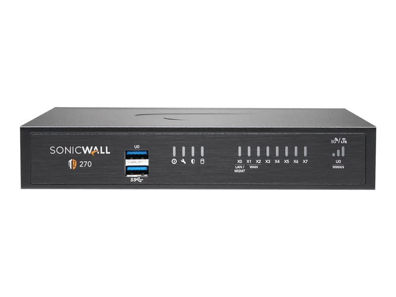 SonicWall TZ270 Network Security/Firewall Appliance - Intrusion Prevention - 8 Port - 10/100/1000Base-T - Gigabit Ethernet - 256 MB/s Firewall Throughput - DES, 3DES, MD5, SHA-1, AES (128-bit), AES (192-bit), AES (256-bit), WPA, WEP, WPA, TKIP - 8 x 