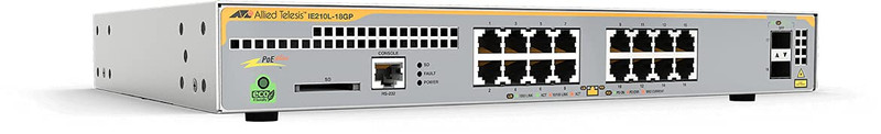 Allied Telesis IE210L-18GP Ethernet Switch - 16 Ports - Manageable - Gigabit Ethernet - 2 Layer Supported - 2 SFP Slots - Twisted Pair, Optical Fiber - Desktop