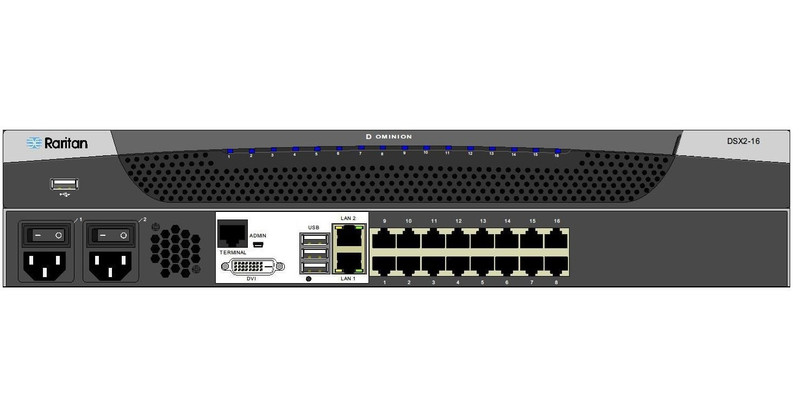 Raritan Dominion SX II DSX2-16 Device Server - Twisted Pair - 2 x Network (RJ-45) x USB - 16 x Serial Port - 10/100/1000Base-T - Gigabit Ethernet - Management Port - Rack-mountable