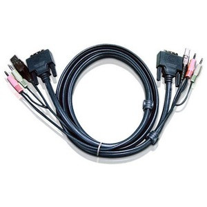 ATEN 2L7D03UD KVM Cable Adapter - 10 ft KVM Cable - First End: 1 x 24-pin DVI Digital Video - Male, 1 x 4-pin USB Type A - Male, 2 x Mini-phone Stereo Audio - Male - Second End: 1 x 24-pin DVI Digital Video - Male, 1 x 4-pin USB Type B - Male, 2 x Mi