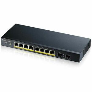 ZYXEL 8-Port GbE Smart Managed PoE Switch with GbE Uplink - 8 Ports - Manageable - Gigabit Ethernet - 1000Base-X, 10/100/1000Base-TX - 2 Layer Supported - Modular - 2 SFP Slots - 77 W PoE Budget - Twisted Pair, Optical Fiber - Under Table, Desktop, W