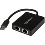 STARTECH - USB 3.0 TO DUAL PORT GIGABIT ETHERNET ADAPTER NIC W/ USB PASS-THROUGH - 2 X RJ-45 - TWISTED PAIR(USB32000SPT). NEW FACTORY SEALED. IN STOCK.