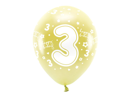 Balony Eco 33 cm, Cyfra '' 3 '', jasny złoty