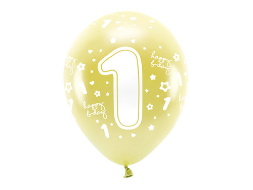 Balony Eco 33 cm, Cyfra '' 1 '', jasny złoty