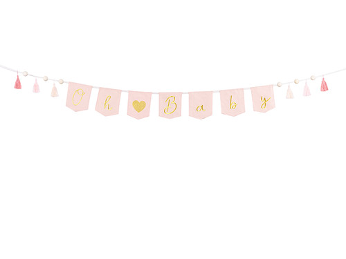 Baner Oh baby z frędzlami, 2.5 m, jasny różowy