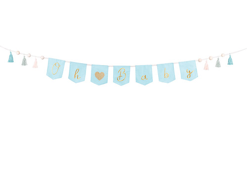 Baner Oh baby z frędzlami, 2.5 m, błękit
