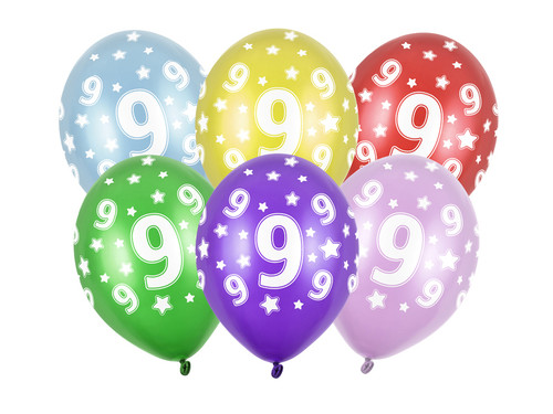 Balony 30cm, 9th Birthday, Metallic Mix