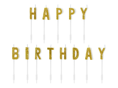 Świeczki urodzinowe Happy Birthday, złoty, 2,5cm