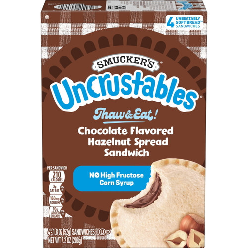 Smucker's Uncrustables Chocolate Flavored Hazelnut Spread Sandwiches, 1.8 oz, 4 count (Frozen)