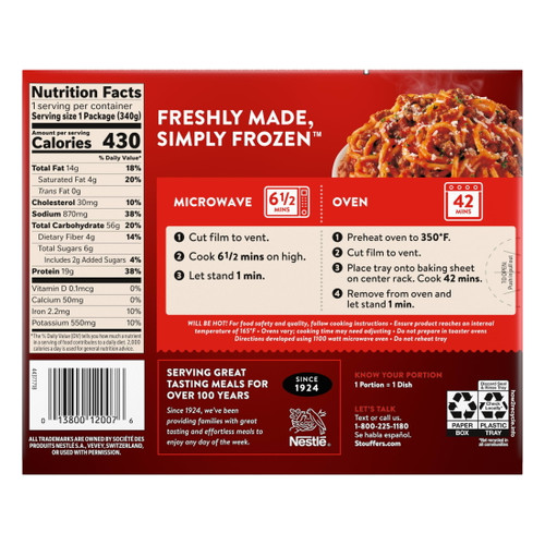 Stouffer's Meat Sauce Spaghetti Frozen Meal, 12 oz (Frozen)