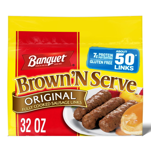 Banquet Brown 'N Serve Original Fully Cooked Sausage Links Frozen Meat, 32 oz, About 50 Count* (Frozen)