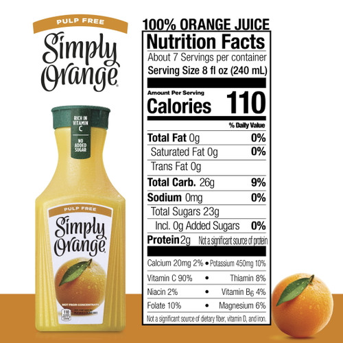 Simply Non GMO Orange Juice No Pulp, 52 fl oz Bottle