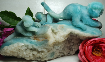 Caribbean Calcite Monkeys on Log Carving