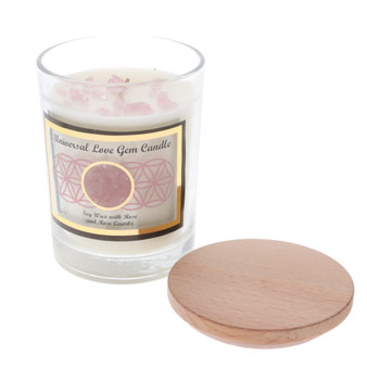 Universal Love Gemstone Soy Candle -  Rose and Rose Quartz