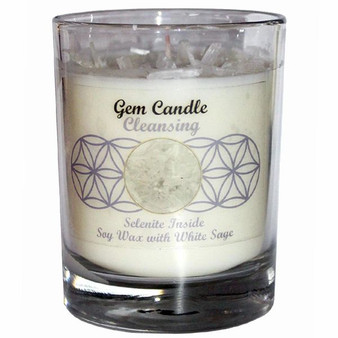 Gemstone Candle Soy Wax Fragrance Crystal Chips Selenite Cleansing