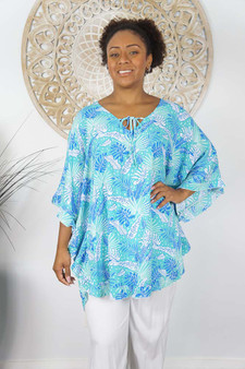 Jasmin Top Blue Tropical Leaves
