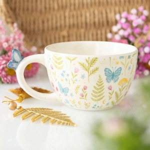 Luna Bloom Floral Print Ceramic Mug with Butterfly