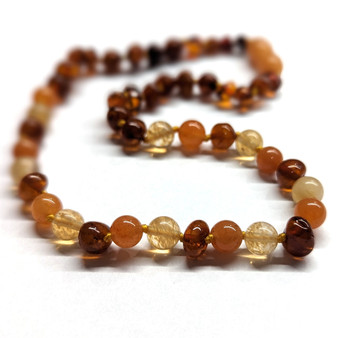 Genuine Baltic Amber Polished Orange Aventurine, Quartz & Butterscotch Babies Teething Necklace