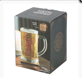 Viking Compass Glass Beer Tankard with Coaster