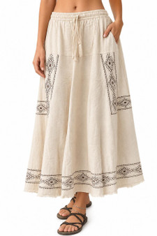 Beige Cotton free-size long Skirt