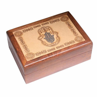 Wooden Box With Metal Hand Of Fatima